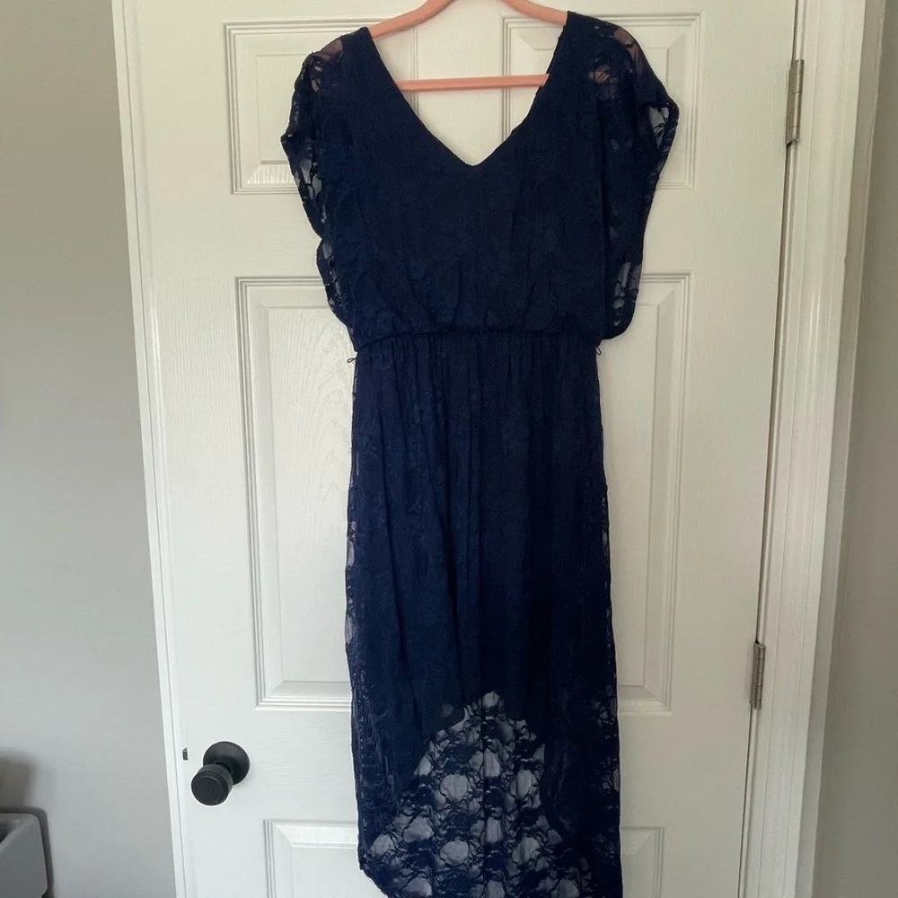 Navy blue high-low lace dress - Picture 2 of 7